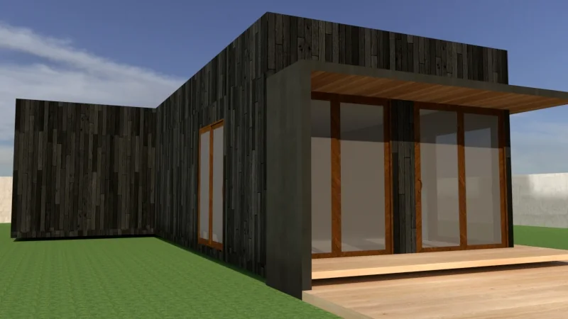 Visualización 3D exterior de vivienda contemporánea